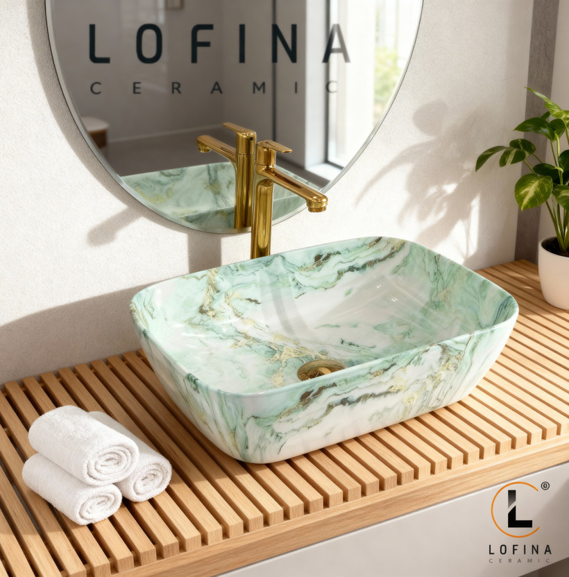 LOFINA Premium Ceramic vessel Sink Which Gives Look To your Home Table Top Wash Basin JSD 1026(L45xW32.5xH12.5Cm) Very Stylish Bathroom Luxury Ceramic Wash Basin Table Top Basin(Multicolour)
