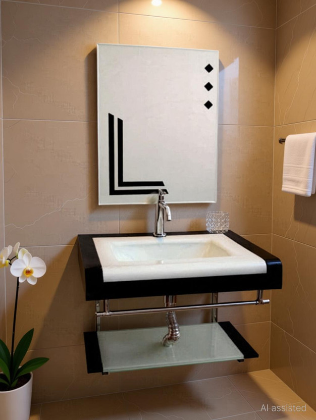 Oath Oath Vision Basin And Sanitary Wares Glass Wash Basin With Mirror Shelf & Steel Stand (17"x18" Inch). Oath Vision_152 Wall Hung Basin(Black & White) - Flipkart Deal