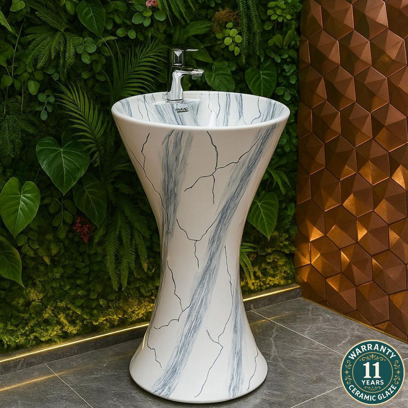CARA MARK |Pedestal Wash Basin |Bathroom Sink| Glossy Finish | Heavy Duty | Wash basin|pedestal basin|pedestal wash basin|basin| Pedestal Basin(NATURAL FIGURE LIKE MARBEL GREY COLOR (SCRETCH PROOF AND DUST FREE))