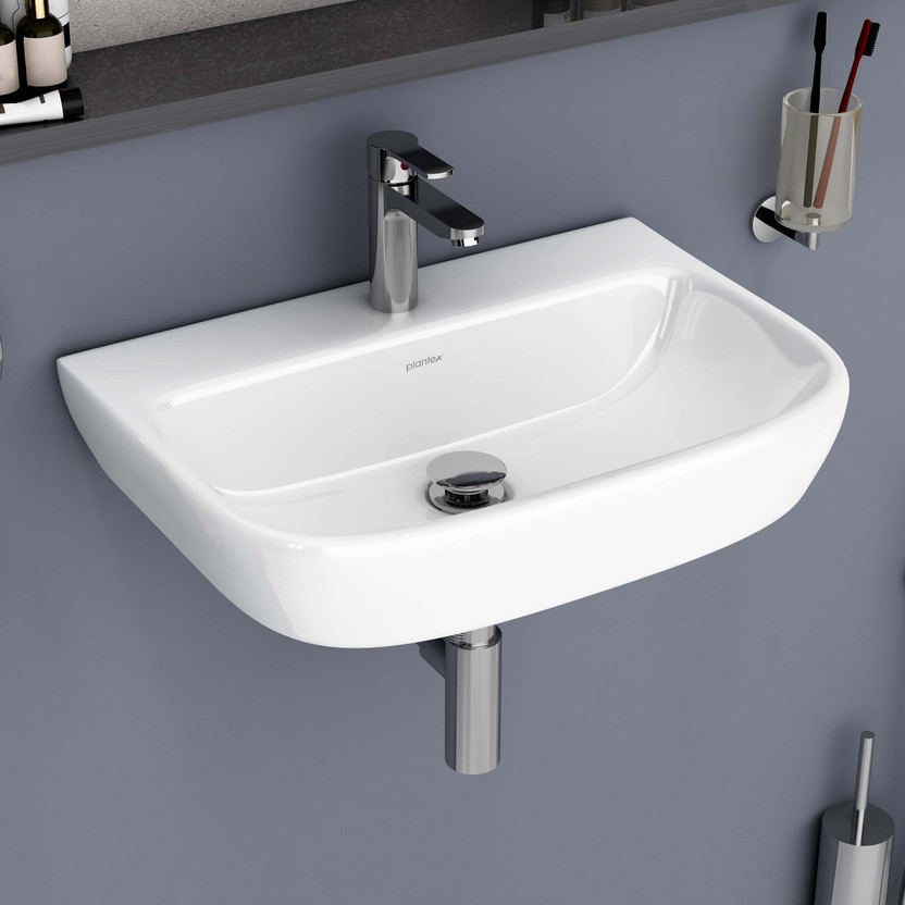 Plantex Wash Basin for Bathroom/ Wallmount basin/Ceramic Washbasin Ceramic Washbasin for Bathroom/Rectangle Wall Hung Wash Basin for Home Wall Hung Basin(White)