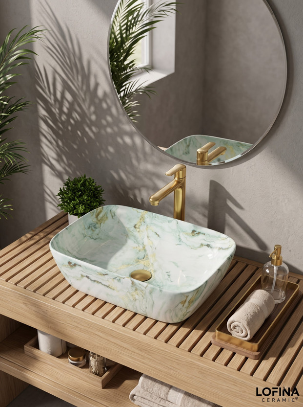 LOFINA Premium Ceramic vessel Sink Which Gives Look To your Home Table Top Wash Basin JSD 1026(L45xW32.5xH12.5Cm) Very Stylish Bathroom Luxury Ceramic Wash Basin Table Top Basin(Multicolour)
