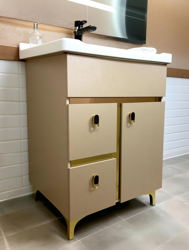 BOBBYEXPORT Gold premium 24" freestanding Wash Basin Vanity Cabinet HDHMR Cabinet BEPG3 Table Top Basin(PREMIUM)