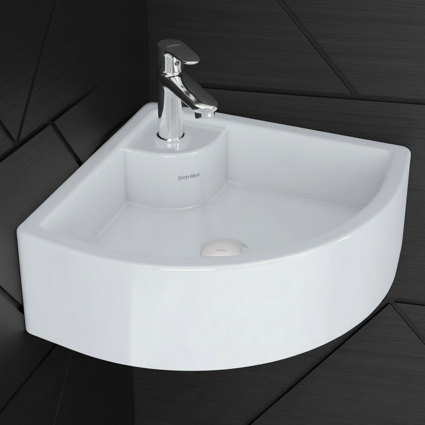 Plantex Basin for Bathroom/Kitchen/Wall-Hung Hand Wash Basin - (Cornia) APS-1062 Corner Basin(White)
