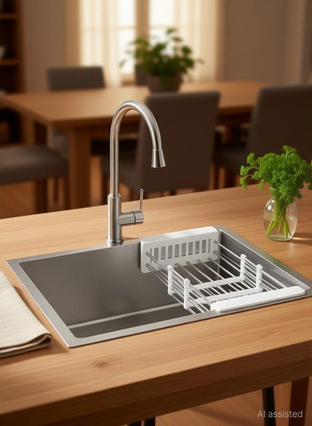FOURVIEW FOURVIEW Stainless Steel Kitchen Sink 24x18x10 Inch | Single Bowl Matte Finish 1.2mm Thick Soundproof Basin with Coupling, Pipe & Fruit Tray Included Vessel Sink(Silver) - Flipkart Deal