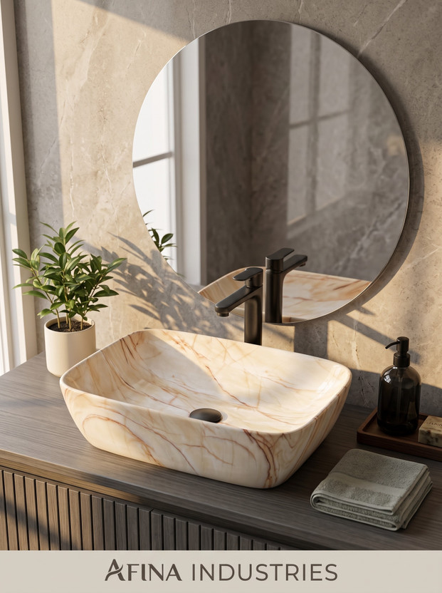 AFINA INDUSTRIES Premium Designer Table Top Counter Top Golden Wash Basin Gold Ceramic Wash Basin AI 1012 Table Top Basin(Multicolour)