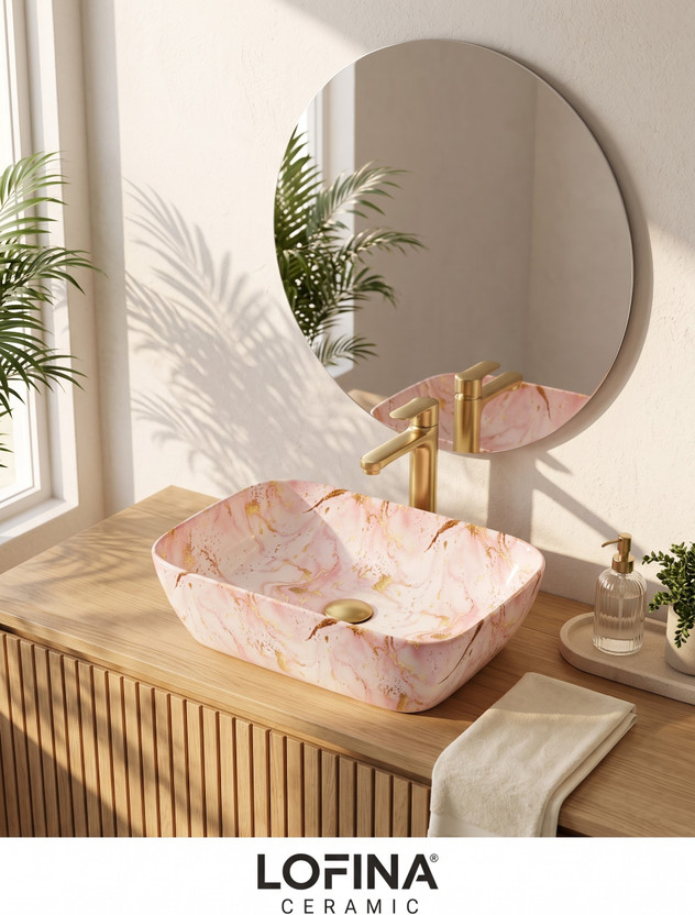 Lofina Ceramic Premium Designer Table Top Counter Top Ceramic Wash Basin AI1025 premium designer ceramic wash basin Table Top Basin Table Top Basin(PINK GOLD)