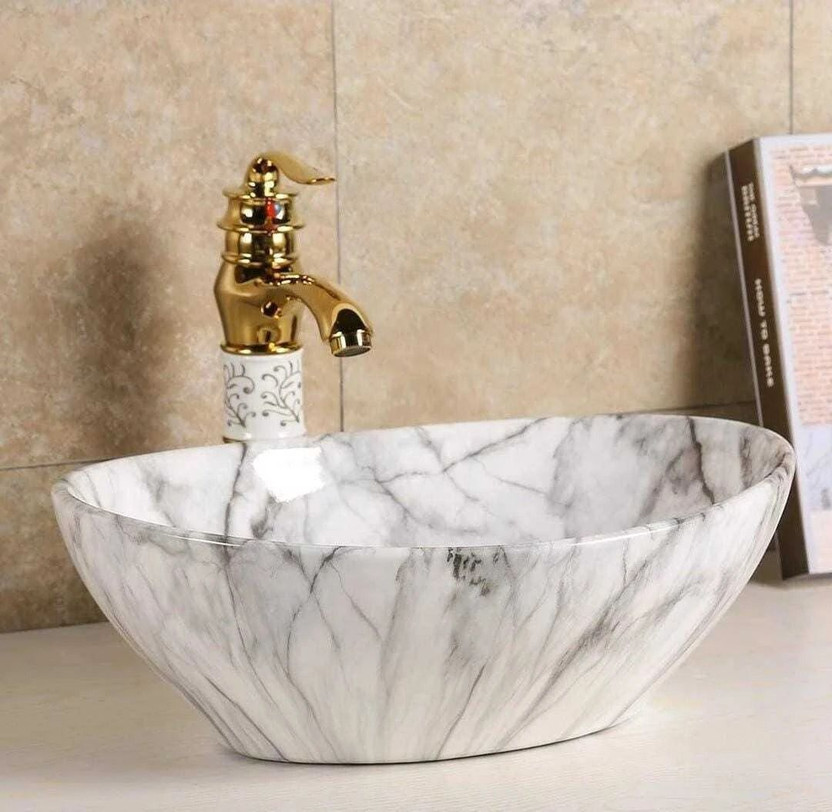 NEXIS Premium Designer Ceramic Wash 16x13x5 BOAT 514 Table Top Basin(WHITE, BLACK)