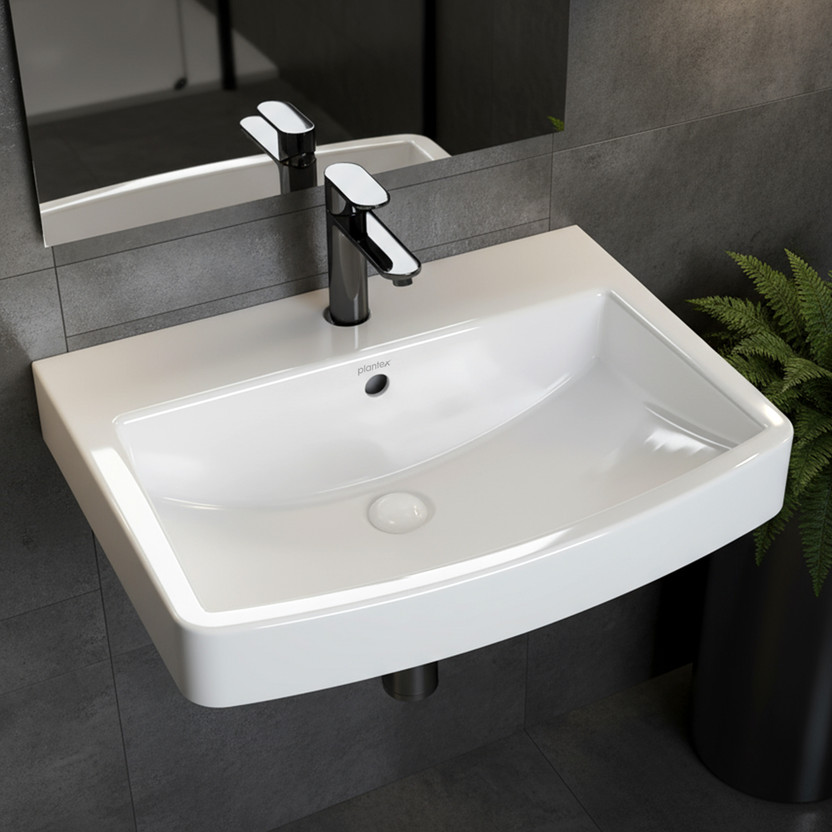 Plantex Platinum Ceramic Rectangular Wash Basin/Basin for Bathroom (APS-996,Flora) Wall Hung Basin(White)