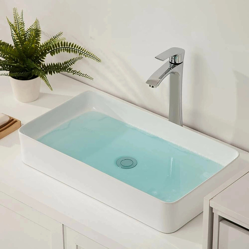 Glexero Super White Premium Quality Square Wash Basin / Ceramic Wash Basin / Slim Rim Vessel Sink Table Top Basin(White)