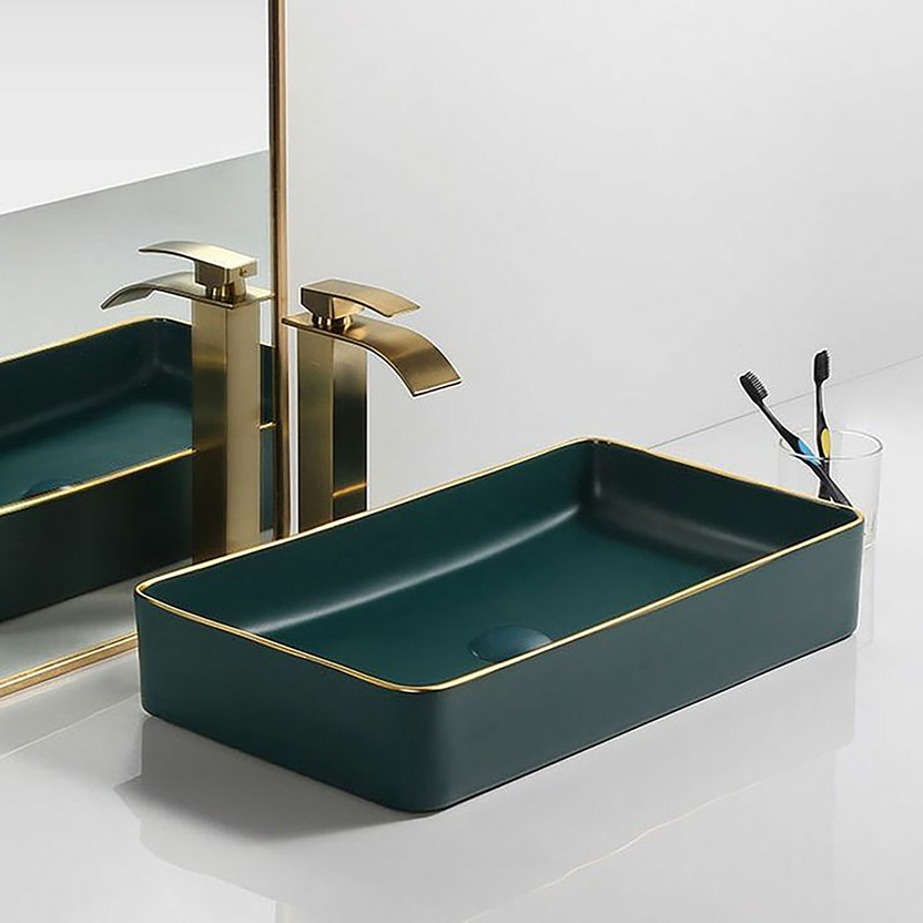 Glexero Premium Quality Golden Edge Green Colour Matt Finish SQ Goldgreen Counter Top(Multicolor)