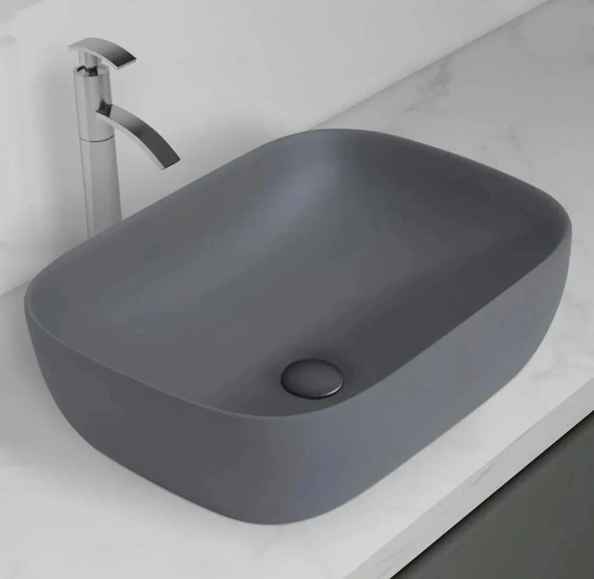 DELTA Premium Designer Plain Grey Matt Finish Ceramic Wash Basin(Grey Matt) (18*13*5) Table Top Basin(Grey)