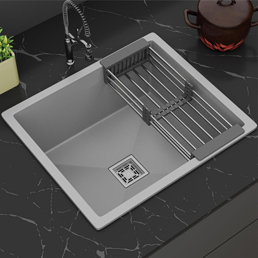 GLOXY GLOXY Granite Kitchen Sink Quartz/Sink for Kitchen Single Bowl Drain Rack, Basket with Hose Pipe and Waste Coupling (24x18 Inches) Vessel Sink(Grey) - Flipkart Deal
