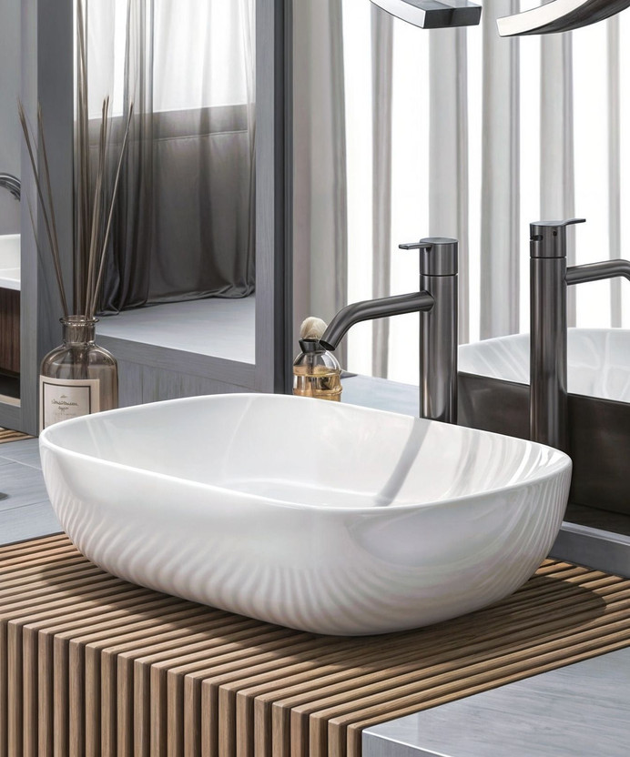 Eden Ceramic Premium Wash basin for Home, Hotels (18x13x5)(White) Supreme Series Table Top Basin(Super White-High Glossy)