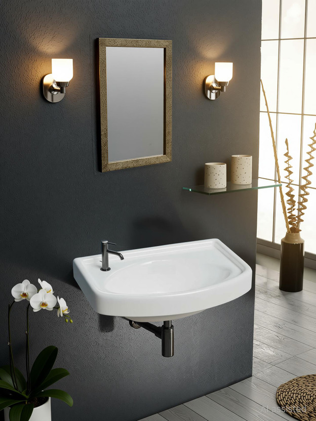 Glexero Premium Quality Ceramic Wash Basin (12x18 Inch) Regular Wall Mounted Wash Basin Wall Hung Basin(White)