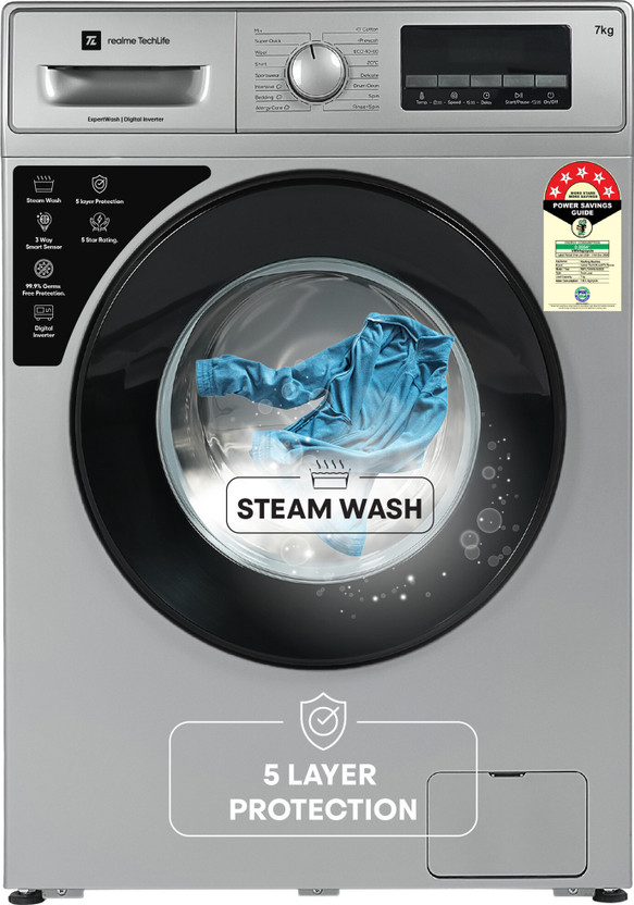 realme TechLife 7 kg In-built Heater with ExpertWash Fully Automatic Front Load Washing Machine with In-built Heater Grey(RMFL705NHIJG)