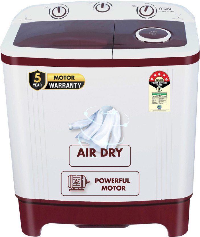 MarQ by Flipkart 6 kg 5 Star Rating Innowash Range Semi Automatic Top Load Washing Machine White, Maroon(MQSA605NNNDM / MQSA60H5W)