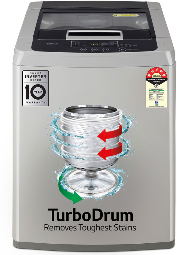 LG 8 kg 5 Star with Smart Inverter Technology, TurboDrum and Smart Diagnosis Fully Automatic Top Load Washing Machine Silver(T80SKSF1Z)