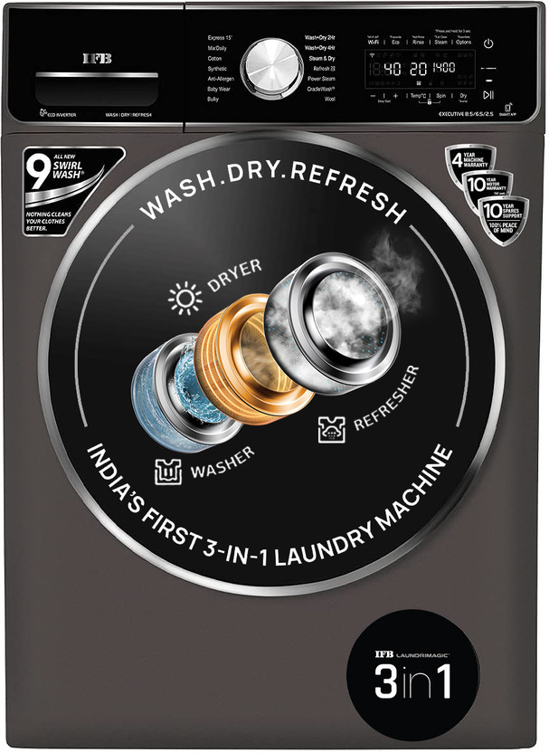 IFB 8.5/6.5 kg Washer with Dryer Refresher 3-in-1 Laundrimagic Wi-Fi Enabled Inverter with Steam Ready to Wear Clothes with In-built Heater Black, Grey(WD EXECUTIVE ZXM 8.5/6.5/2.5KG)