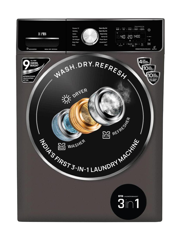 IFB 8.5/6.5 kg Washer with Dryer Refresher 3-in-1 Laundrimagic Wi-Fi Enabled Inverter with Steam Ready to Wear Clothes with In-built Heater Black, Grey(WD EXECUTIVE ZXM 8.5/6.5/2.5KG)