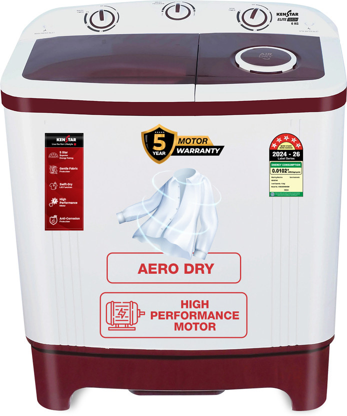 Kenstar 6 kg Semi Automatic Top Load Washing Machine Maroon, White(KSSA605NNNDM)