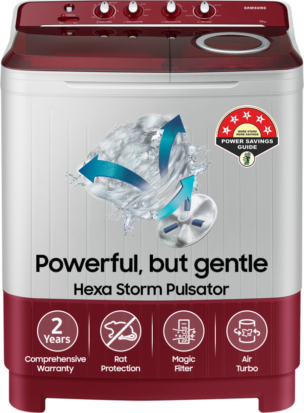 Samsung 7.5 Kg Semi Automatic Top Load Washing Machine Grey, Red(WT75B3200RR/TL)
