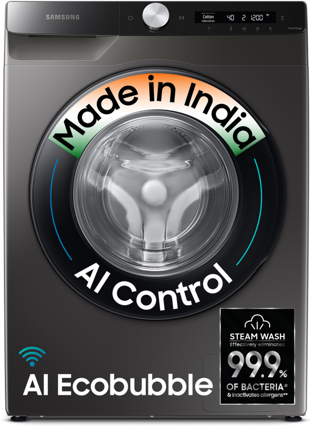 Samsung 8 kg 5 star, AI Control, AI Eco Bubble, Wi-Fi Fully Automatic Front Load Washing Machine with In-built Heater Black, Grey(WW80T504DAX1TL)