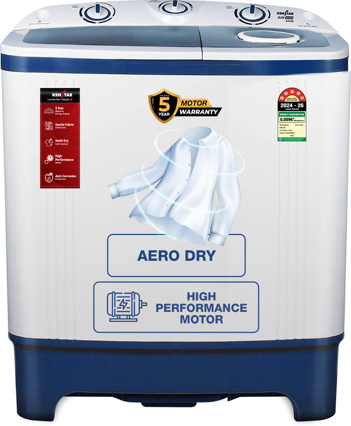 Kenstar 6.5 kg Semi Automatic Top Load Washing Machine Blue, White(KSSA655NNNDB)