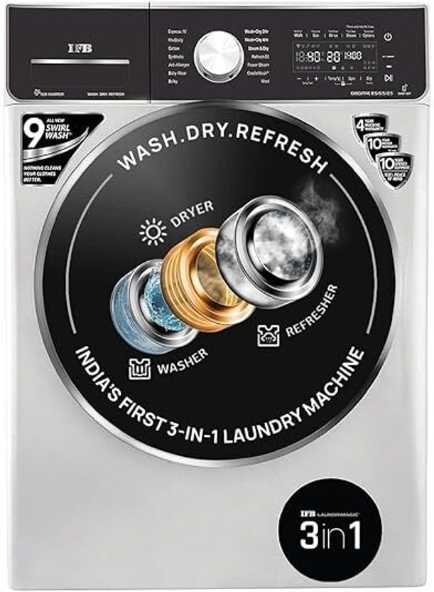 IFB 8.5/6.5 kg Washer with Dryer with In-built Heater Silver(3-in-1 8.5/6.5/2.5 Executive ZXS)