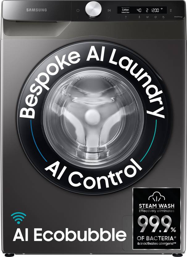 Samsung 8 kg 5 star, AI Control, AI Eco Bubble, Wi-Fi Fully Automatic Front Load with In-built Heater Black, Grey (WW80T504DAX1TL)