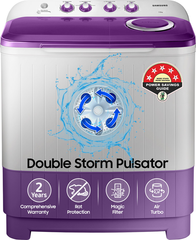 Samsung 7 kg 5 star, Air Turbo Drying Semi Automatic Top Load Washing Machine Grey, Purple(WT70M3000UU/TL)