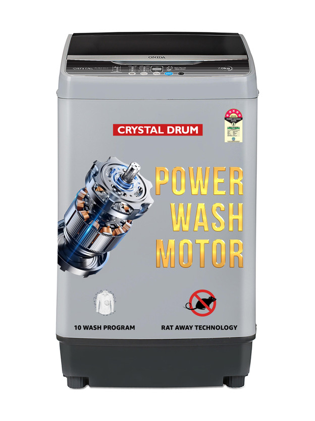 ONIDA 7 kg 5 Star 10 Wash Programs Crystal Drum Fully Automatic Top Load Washing Machine Grey(T70CGN)