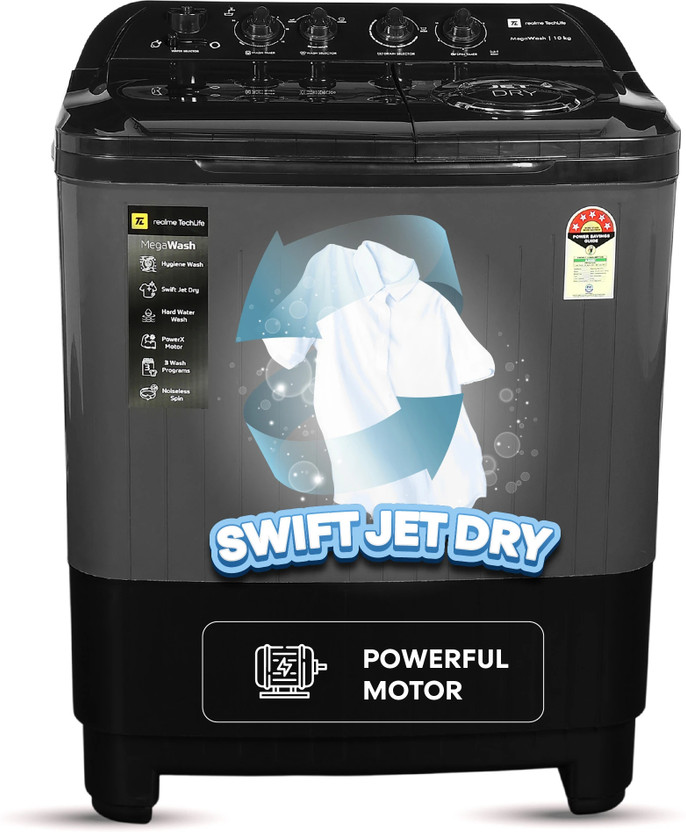 realme TechLife 10 kg Semi Automatic Top Load Washing Machine Grey(RMSA1005NNNHS)