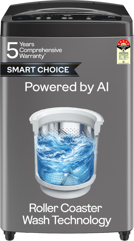 Godrej 7 kg Zero Pressure Technology Fills Tub 60% Faster, Fabrisafe Steel Drum Fully Automatic Top Load Washing Machine Grey, Black(WTEON ALP 70 5.0 FDUN GPGR)