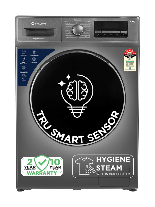 Motorola MOTOROLA 7 kg with Steam Wash and Tru Smart Sensor Fully Automatic Front Load Washing Machine with In-built Heater Grey(MTFL705NHNJA) - Flipkart Deal