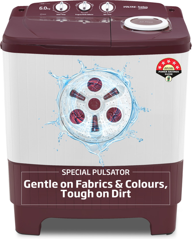 Voltas Beko 6 kg Semi Automatic Top Load Washing Machine Maroon, White(WTT60UNX/OK3R0R0W01)