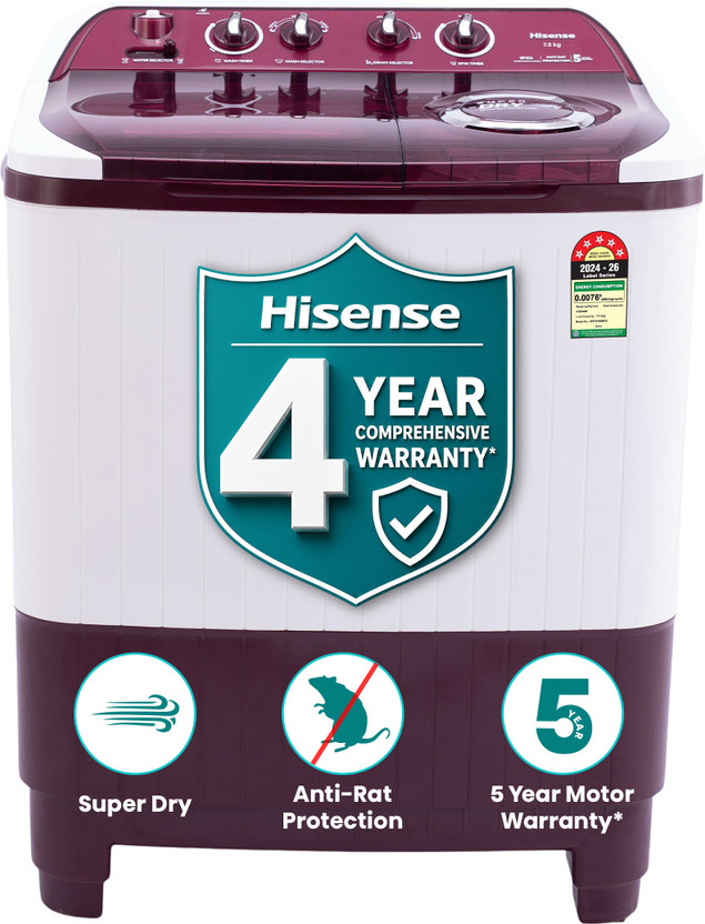 Hisense 7.5 kg Semi Automatic Top Load Washing Machine Maroon(WS7505SBG5)