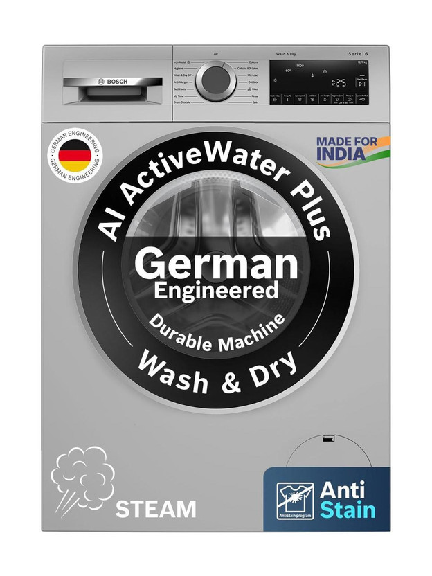 BOSCH 12 Washer with Dryer with In-built Heater Silver(WNA2740SIN)