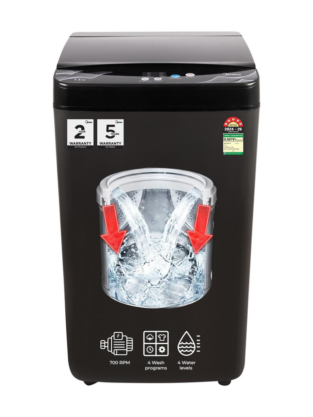 Midea Midea 7.5 kg Fully Automatic Top Load Washing Machine Black(MWMTL075FP0PNMB) - Flipkart Deal