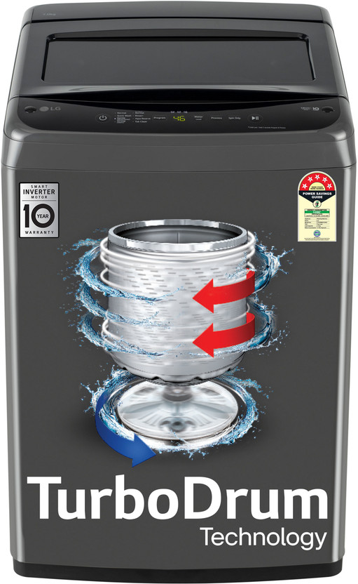 LG 7 kg 5 Star, Smart Inverter Technology, TurboDrum, Smart Diagnosis with Soft Closing Door Fully Automatic Top Load Washing Machine Black(T70VBMB1Z)