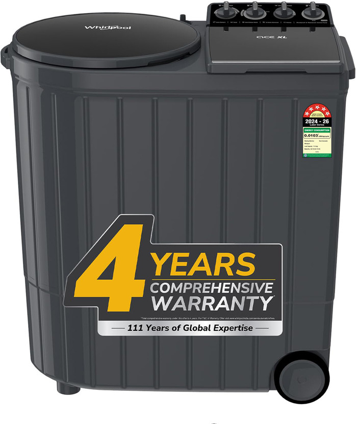 Whirlpool 11 kg 5 Star with Auto Restart, End of Cycle Buzzer and Faster Drying Semi Automatic Top Load Washing Machine Black, Grey(ACE XL 11 DMIX GRAPHITE GREY (10YR))