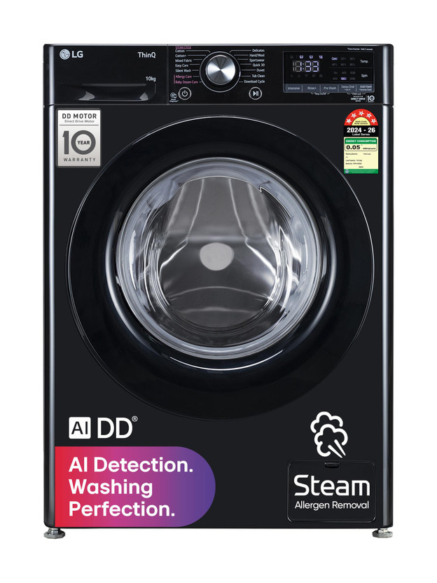 LG 10 kg Fully Automatic Front Load Washing Machine with In-built Heater Black(FHP1210Z3O)