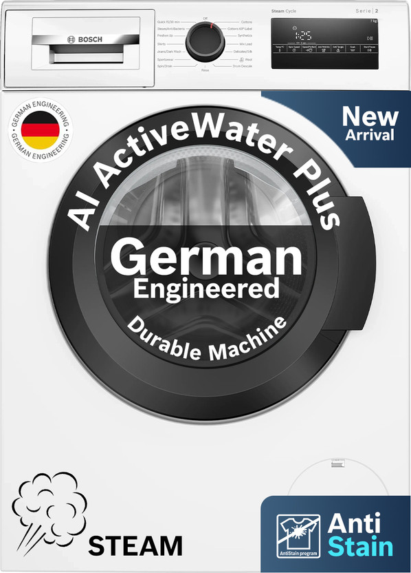 BOSCH 7 kg Fully Automatic Front Load Washing Machine with In-built Heater White(WAJ24263IN)