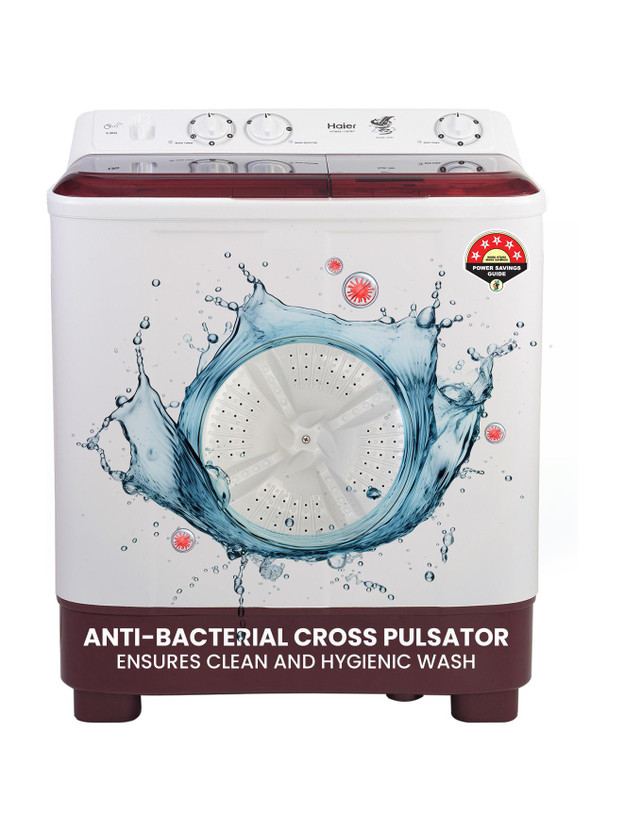 Haier 7 kg Anti Bacterial Vortex Pulsator, 1300 RPM, Spray Function, Wash Programs, Magic Filter, Rat Mesh Semi Automatic Top Load Washing Machine Maroon, White(HTW70-1187BTN)