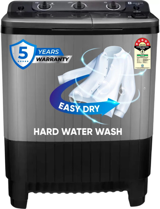 realme TechLife 7.5 kg 5 Star Rating Semi Automatic Top Load Washing Machine Black, Grey(RMSA755NNNDG)