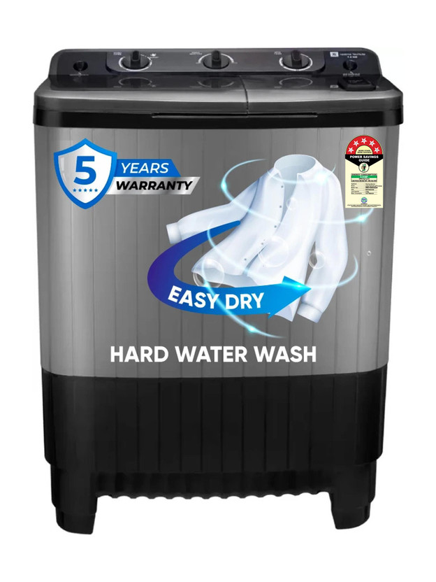 realme TechLife 7.5 kg 5 Star Rating Semi Automatic Top Load Washing Machine Black, Grey(RMSA755NNNDG)