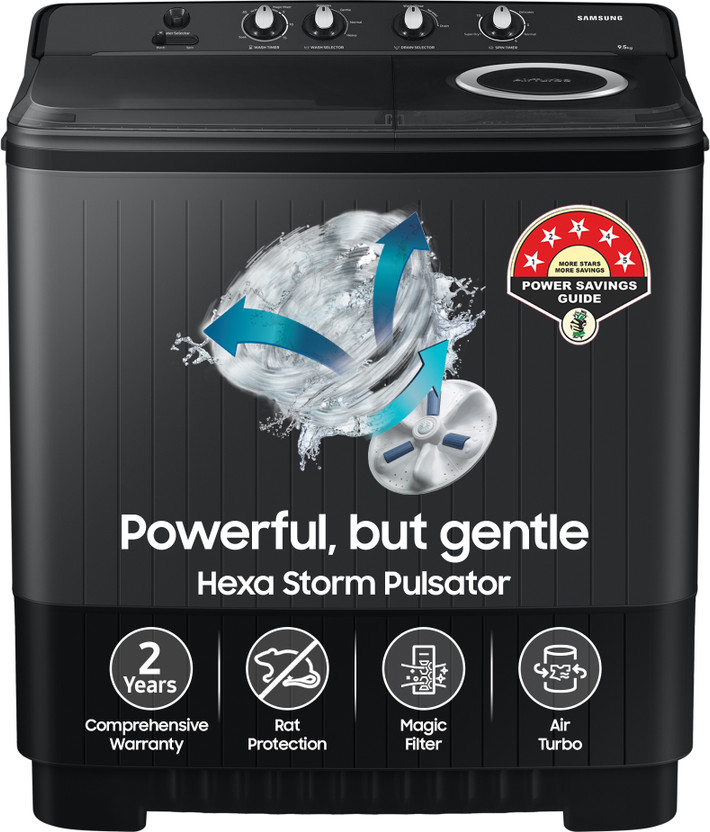 Samsung 9.5 kg 5 star,Air Turbo Drying Semi Automatic Top Load Washing Machine Black, Grey(WT95A4260GD/TL)