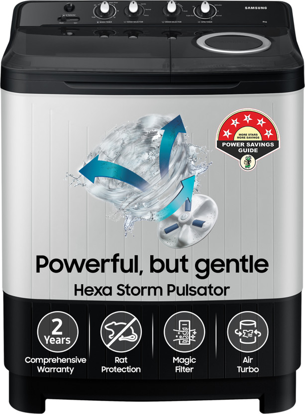 Samsung 8 kg Semi Automatic Top Load Washing Machine Black, Grey(WT80C4200GG/TL)