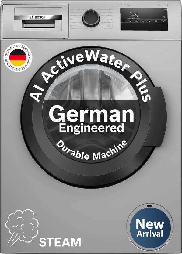 BOSCH 7 kg with Steam Fully Automatic Front Load Washing Machine with In-built Heater Silver