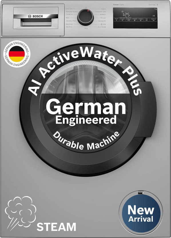 BOSCH 7 kg with Steam Fully Automatic Front Load Washing Machine with In-built Heater Silver(WAJ24266IN)