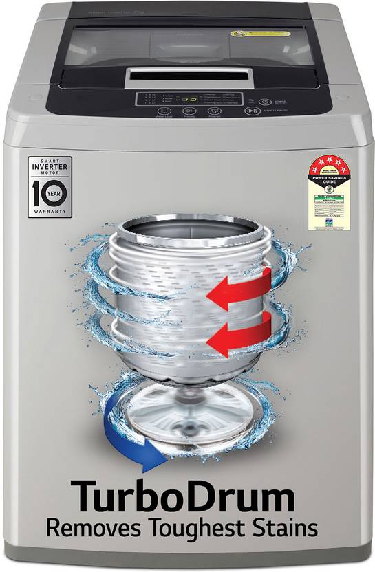 LG 7 kg 5 Star with Smart Inverter Technology, TurboDrum and Smart Diagnosis Fully Automatic Top Load Washing Machine Silver (T70SKSF1Z)